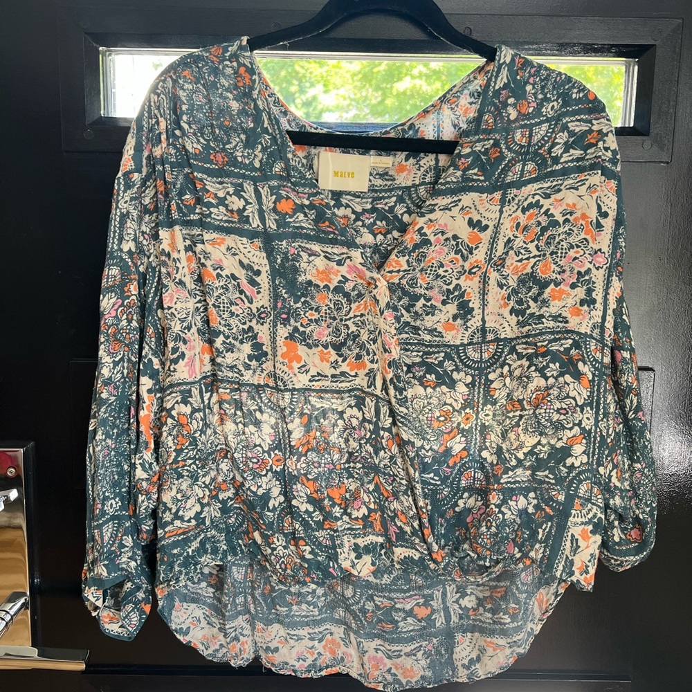 Anthropologie High-Low Turquoise Maeve Blouse